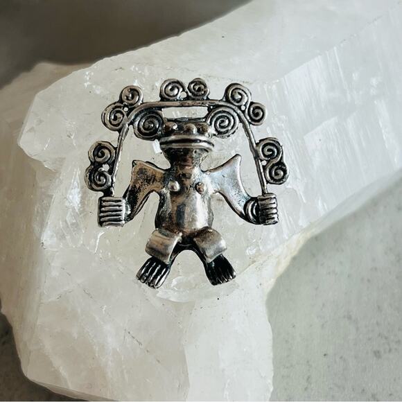 Vintage Sterling Silver Mesoamerican Deity Pendant - Picture 1 of 9